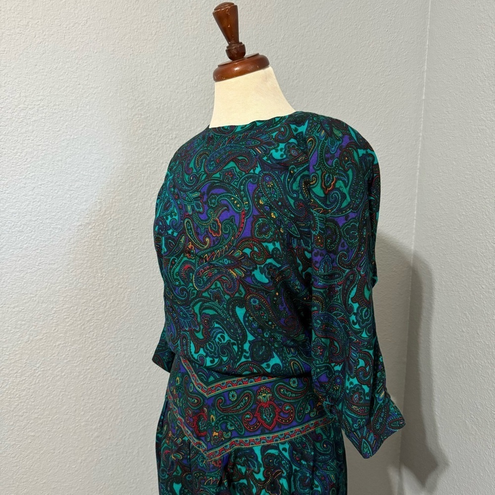 R.E.O. Originals Vintage Multicolored Long Sleeves Round Neck Midi Dress Size 14 - Picture 5 of 16